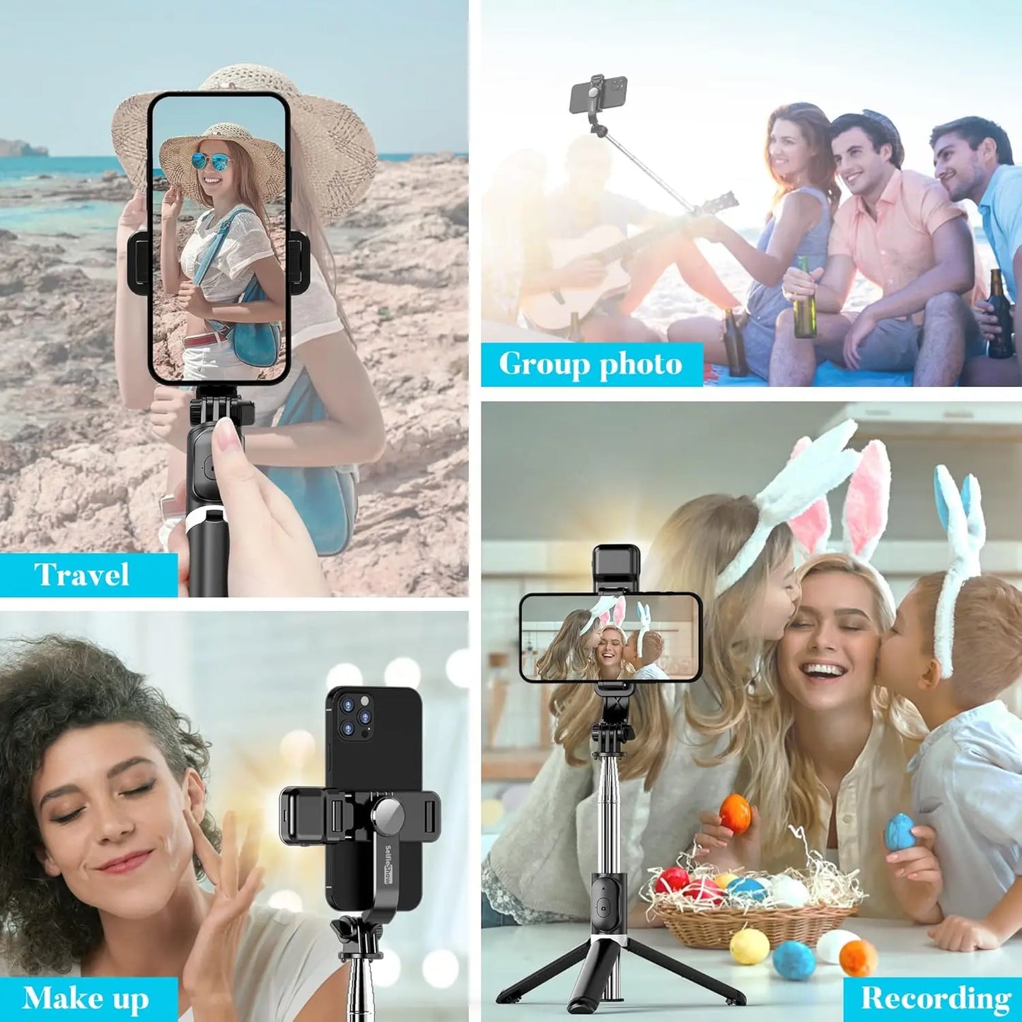 41-Inch All-In-One Cell Phone Selfie Stick and Tripod Stand with Integrated Wireless Remote for iPhone and Android, Portable and Lightweight (Black)