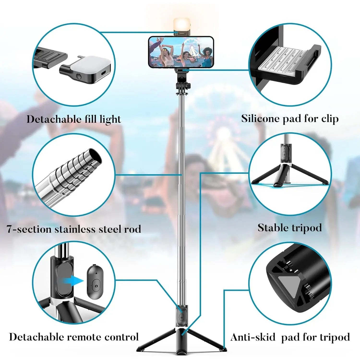 41-Inch All-In-One Cell Phone Selfie Stick and Tripod Stand with Integrated Wireless Remote for iPhone and Android, Portable and Lightweight (Black)