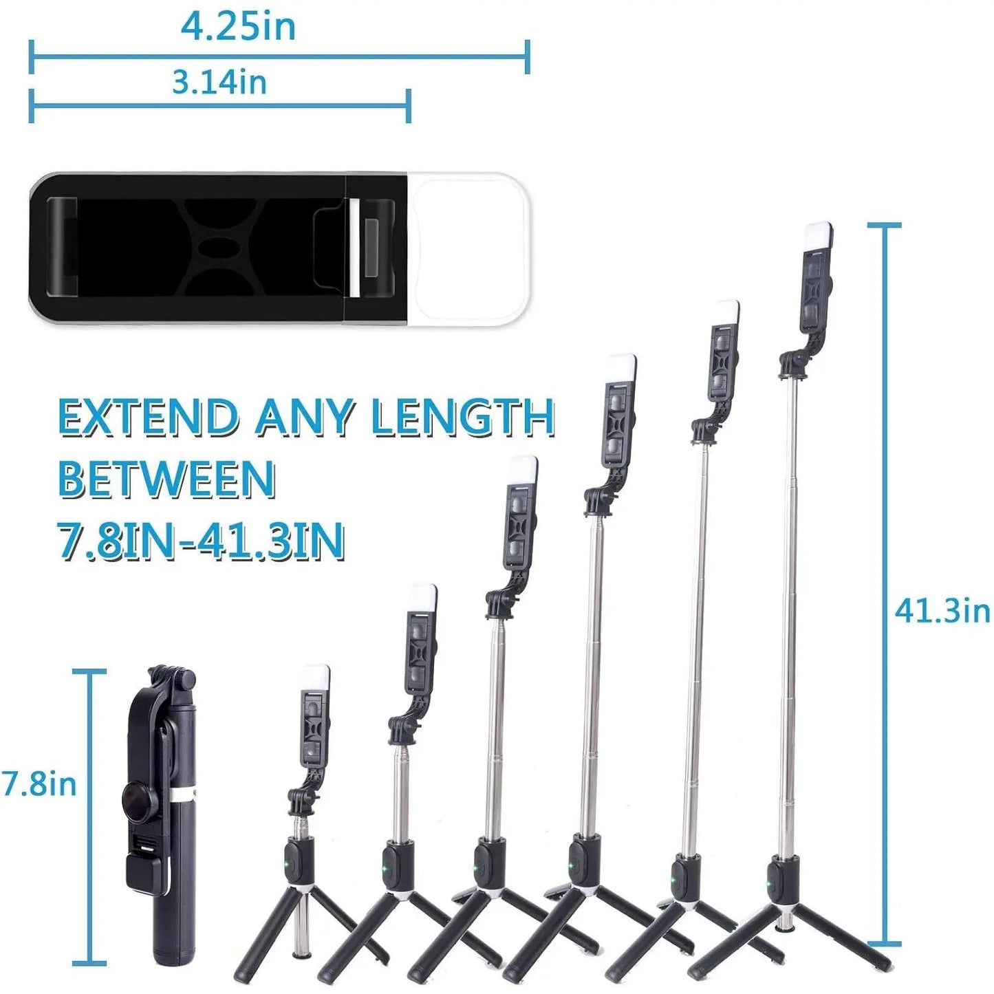 41-Inch All-In-One Cell Phone Selfie Stick and Tripod Stand with Integrated Wireless Remote for iPhone and Android, Portable and Lightweight (Black)