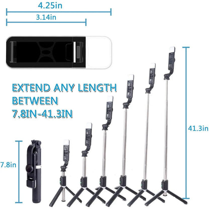 41-Inch All-In-One Cell Phone Selfie Stick and Tripod Stand with Integrated Wireless Remote for iPhone and Android, Portable and Lightweight (Black)