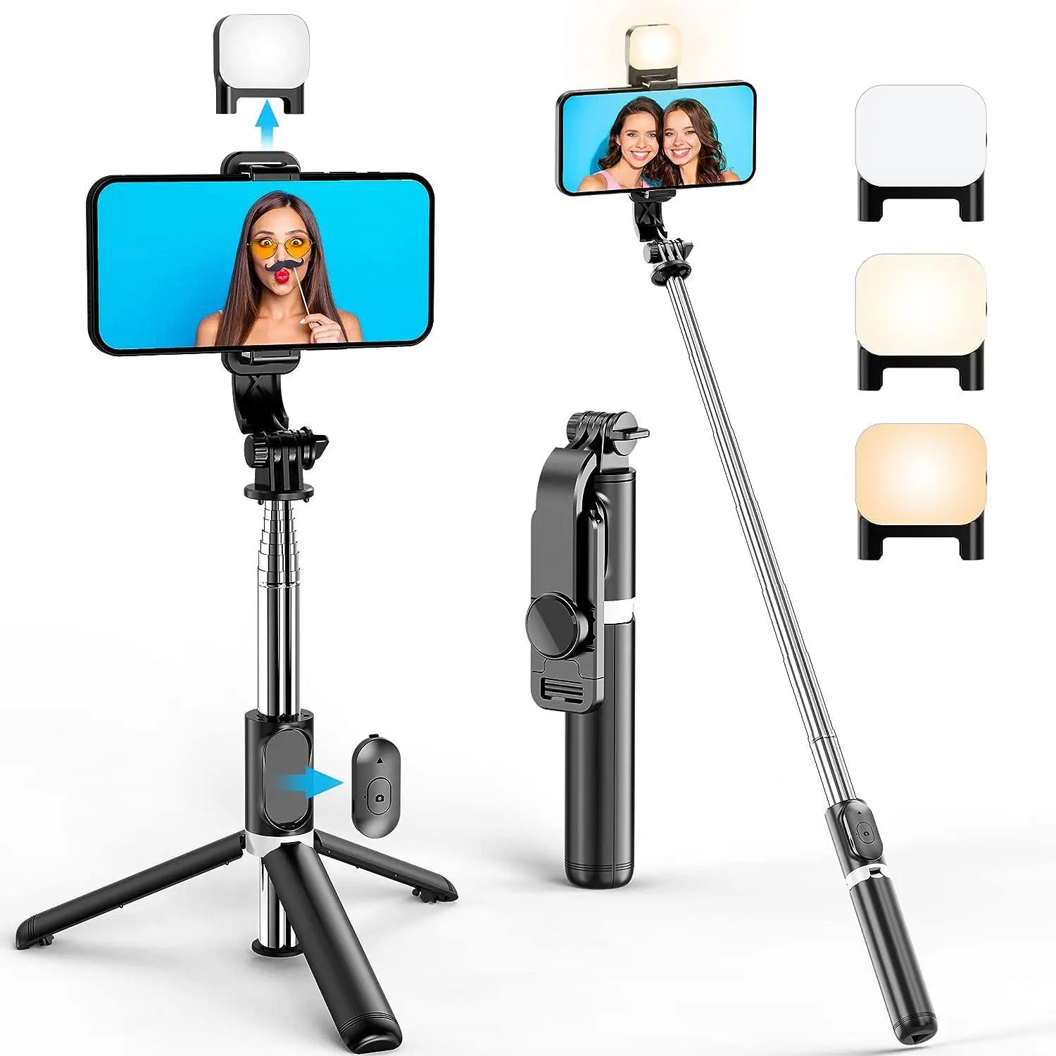 41-Inch All-In-One Cell Phone Selfie Stick and Tripod Stand with Integrated Wireless Remote for iPhone and Android, Portable and Lightweight (Black)