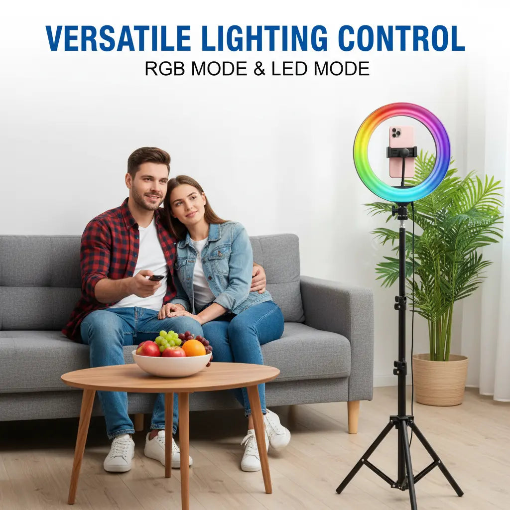 10-Inch Ring Light with Extendable Tripod Stand - 63", 3 Lighting Modes & RGB Colors, Remote Control for Professional TikTok, YouTube Videos, and Live Streaming