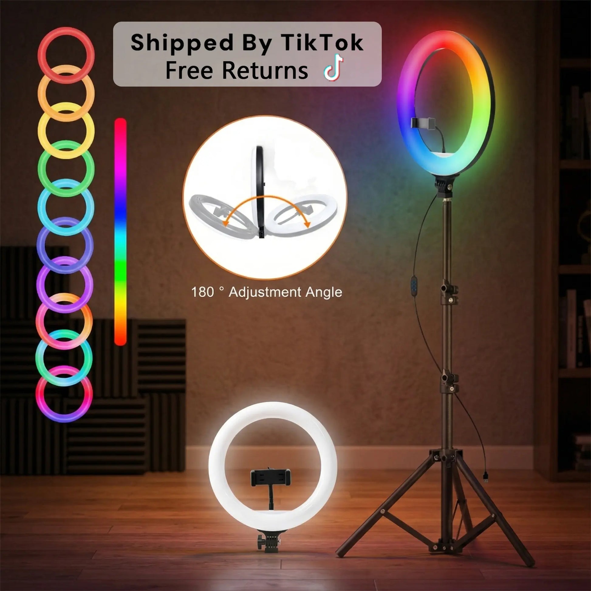 10-Inch Ring Light with Extendable Tripod Stand - 63", 3 Lighting Modes & RGB Colors, Remote Control for Professional TikTok, YouTube Videos, and Live Streaming