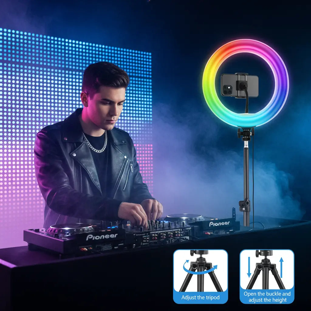 10-Inch Ring Light with Extendable Tripod Stand - 63", 3 Lighting Modes & RGB Colors, Remote Control for Professional TikTok, YouTube Videos, and Live Streaming