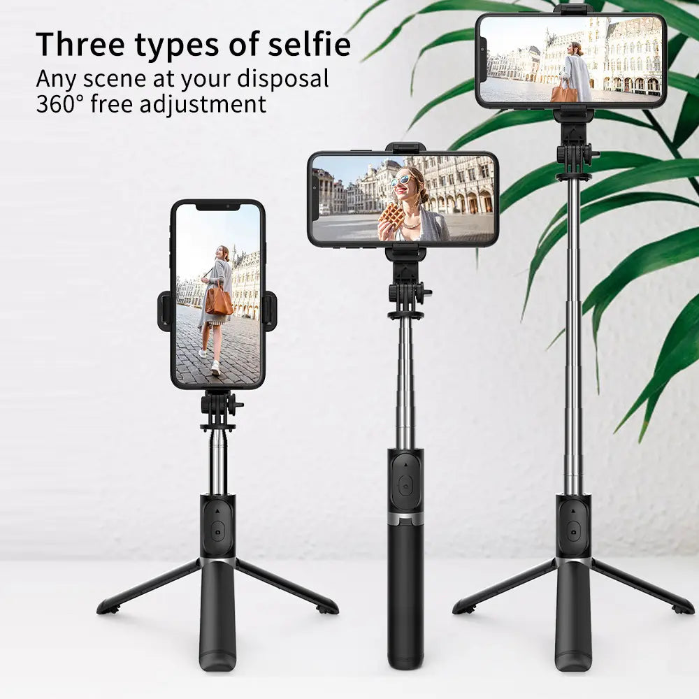 41-Inch All-In-One Cell Phone Selfie Stick and Tripod Stand with Integrated Wireless Remote for iPhone and Android, Portable and Lightweight (Black)