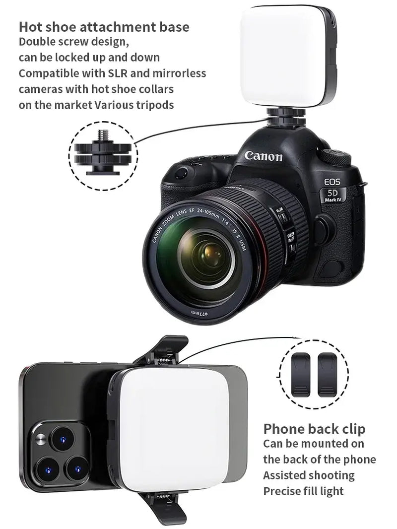 Compact LED Phone Light for Selfies, Rechargeable USB Clip-On Illumination for Mobile Devices and Daily Use